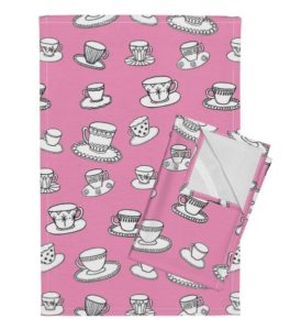 The Orphington-Linen Tea Towel in Pink Teacups by leonielovesyou for Spoonflower.