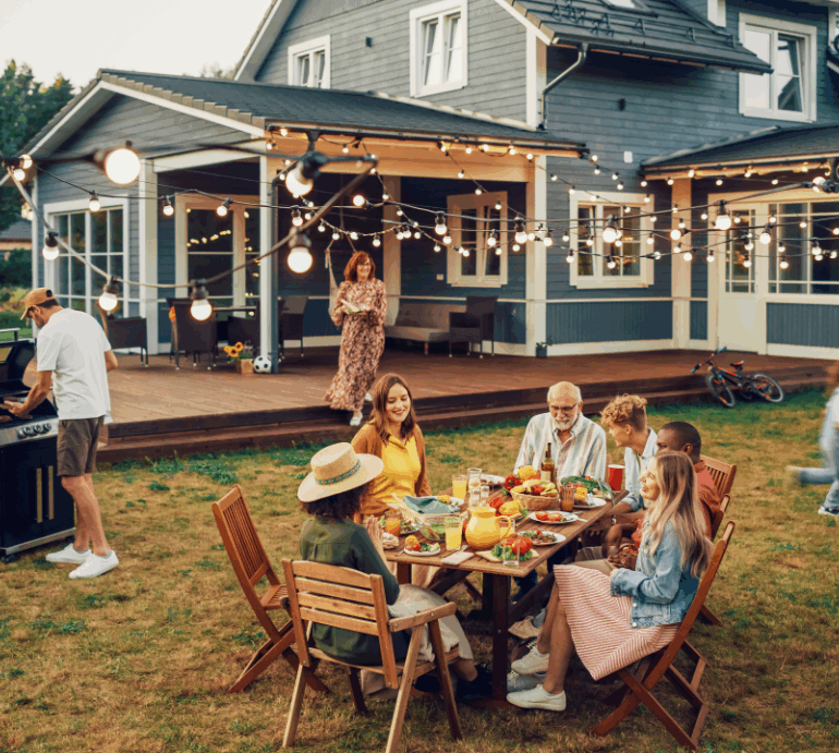 Family and friends gather for a fun tea-themed barbecue