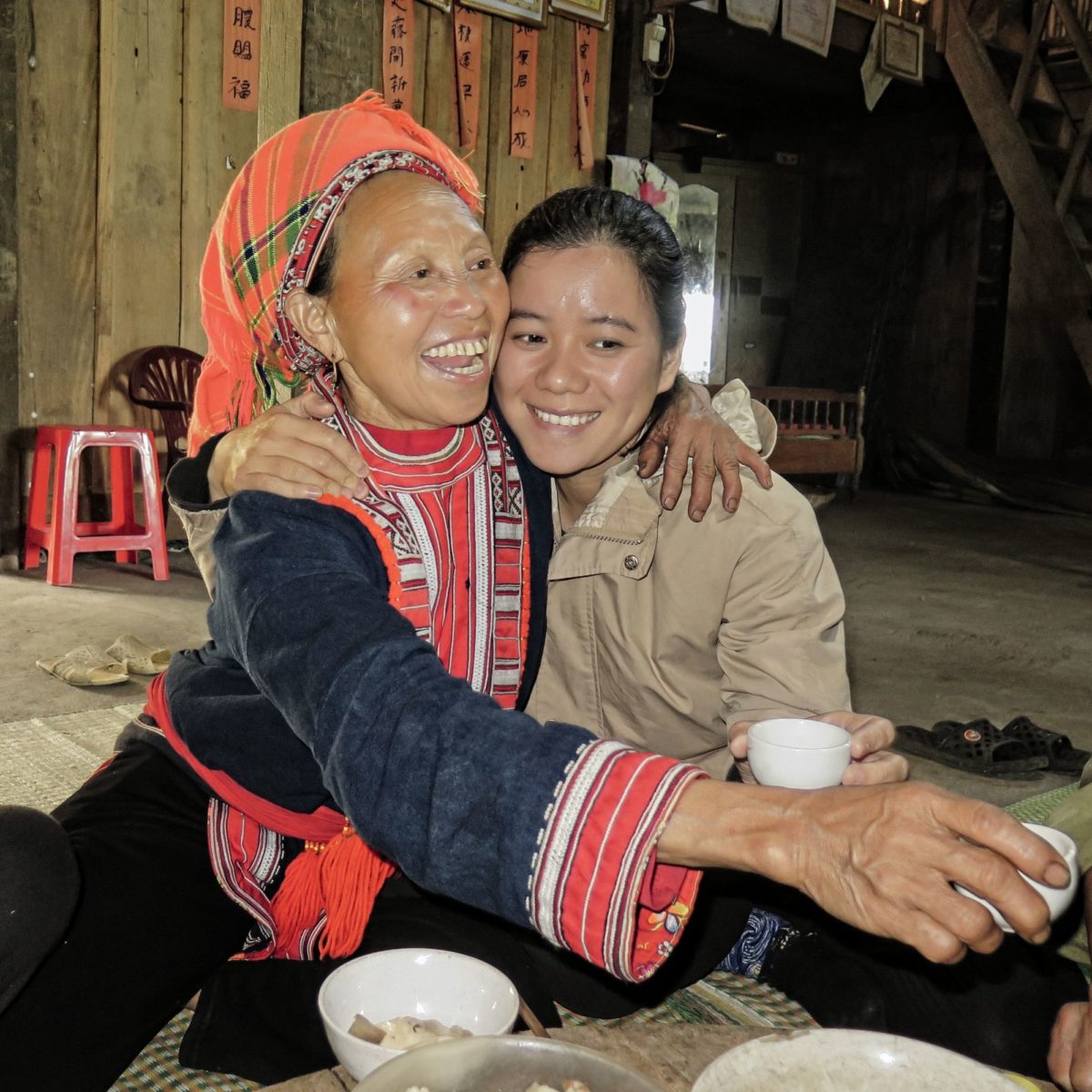 Hatvala owner Nguyen Thu Ngoc drinking tea with a local Hill Tribe woman.